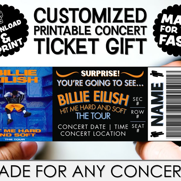 PERSONALIZED FOR YOU Concert Ticket Stub Gift Souvenir | Print | Printable pdf | Ways to Gift Concerts | Birthday | Surprise | Billie