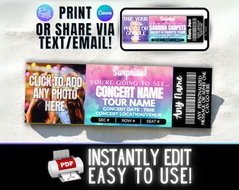 INSTANTLY EDIT Concert Ticket Stub Replica | Printable Template | Ways to Gift a Concert | Personalized Birthday Grad Christmas | Print - #3