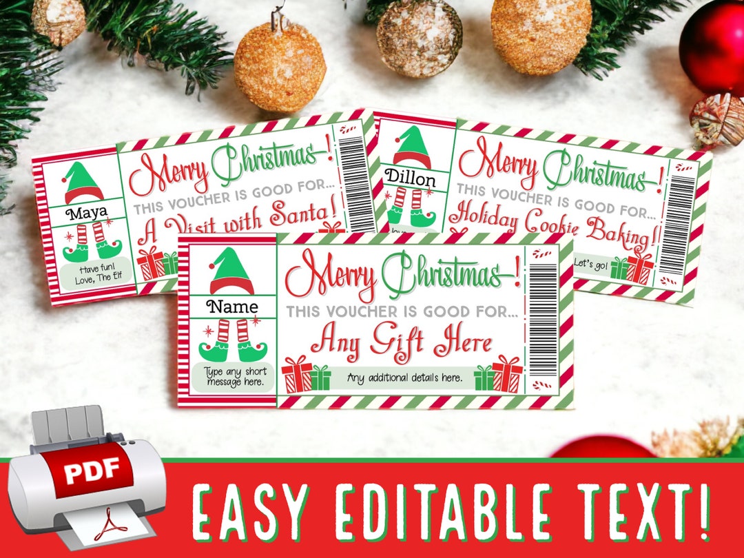 INSTANTLY EDIT Elf Christmas Voucher Coupon Gift Certificate Ticket