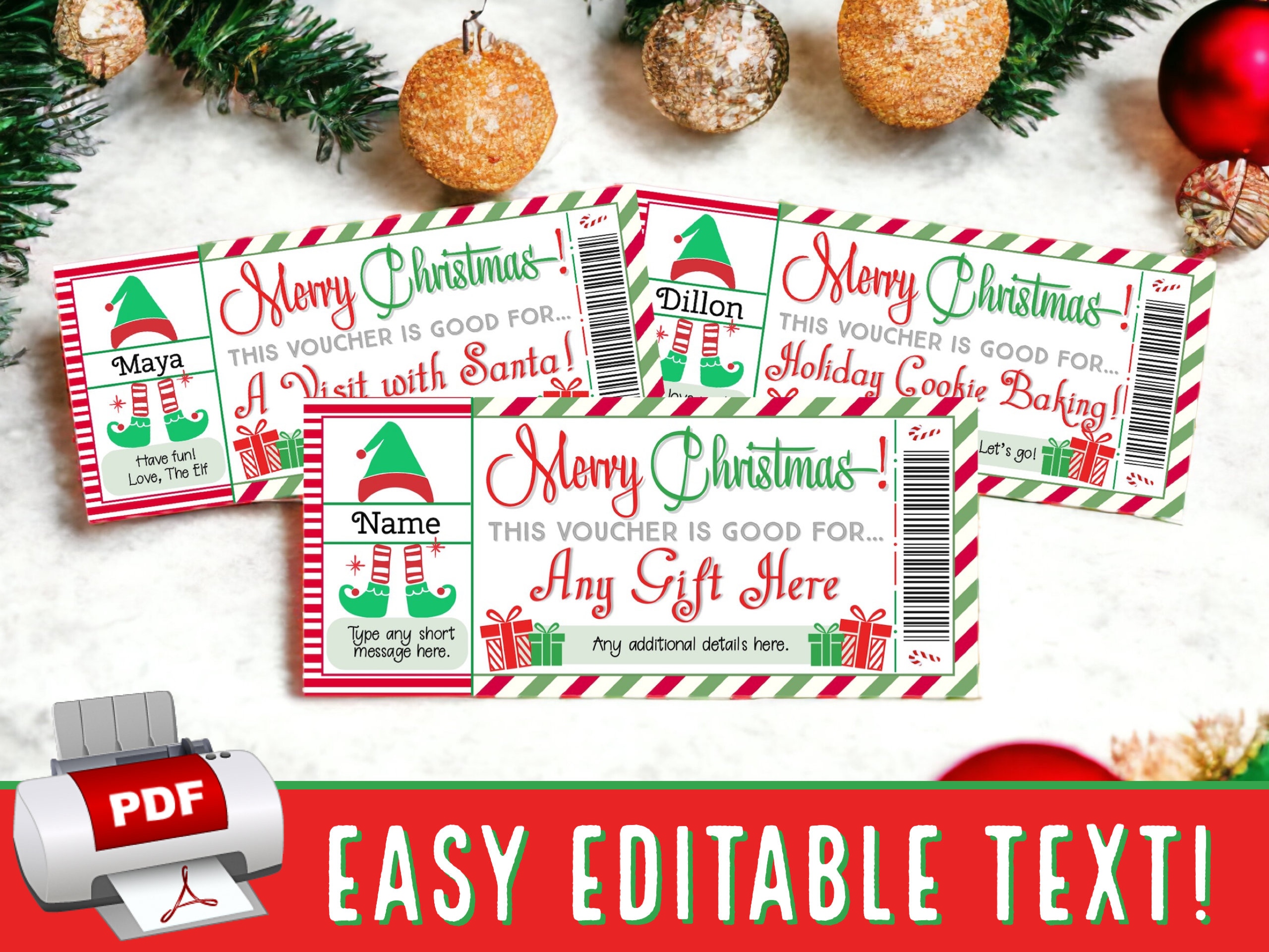 INSTANTLY EDIT Elf Christmas Voucher Coupon Gift Certificate Ticket | Adult, Girls or Boys | Elves Advent Idea Printable pdf Template - #25