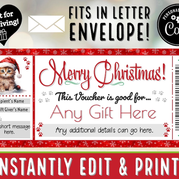 INSTANTLY EDIT Christmas Kitty Cat Voucher Coupon Gift Certificate for Experience Giving | Kitten Surprise From Santa pdf Printable - #9