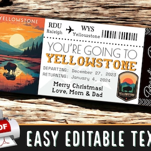 SOFORT EDITIERBARE Yellowstone Wyoming Flugzeug Reise Bordkarte Ticket Geschenk Souvenir | Überraschung Weihnachtsurlaub | Druckbare pdf-Vorlage