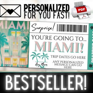 PERSONNALISÉ POUR VOUS Miami, Floride, carte d'embarquement en cadeau souvenir | Bon cadeau d'idée d'anniversaire pour les vacances de Noël surprise | PDF imprimable