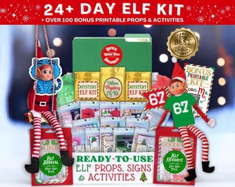 2025 Day Pre-planned Elf Activities Kit with Signs & Props | Funny, Cute Kids Christmas Elves | Mini Accessories | Santa Letter + PRINTABLES