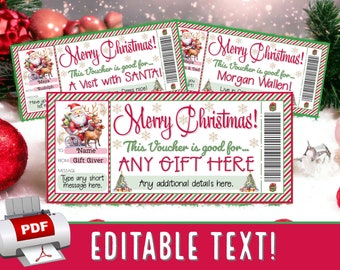 INSTANTLY EDIT Watercolor Santa and Reindeer Voucher Coupon Gift Certificate | Boys, Girls Surprise From Santa Pdf Printable Template #29