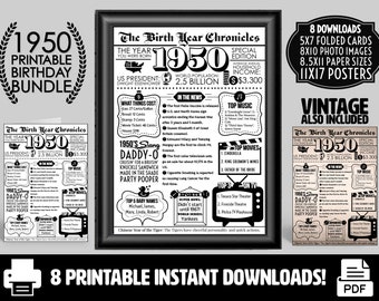 1950 PRINTABLE Vintage Newspaper Year You Were Born Birthday Bundle | Card Printout Poster Gifts Him Her | What Happened in 1950 Party Decor
