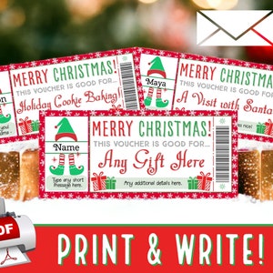 IMPRIMA E ESCREVA INSTANTANEAMENTE Elf Christmas Voucher Cupom Gift Certificate Ticket | Modelo PDF para impressão da ideia do advento dos elfos para meninas ou meninos - # 24