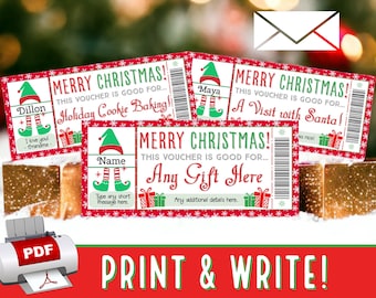 INSTANTLY PRINT & WRITE Elf Christmas Voucher Coupon Gift Certificate Ticket | Girls or Boys Elves Advent Idea Printable pdf Template - #24