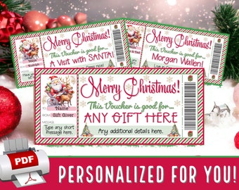 PERSONALIZED FOR YOU Watercolor Santa and Reindeer Gift Voucher Coupon Gift Certificate | From Santa Surprise Pdf Printable Template #29