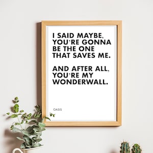 Oasis Wonderwall Print A4 // Minimal Music Lyrics Poster