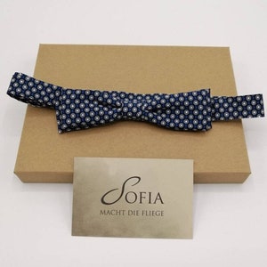 Bow tie blue patterned, bow tie, narrow, viscose, handmade, unique