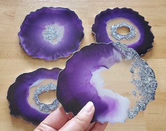 Purple Resin Coasters | Set of 4 Geode Resin Coasters | Resin Agate Coasters | Purple Geode Coasters | Agate Geode Coasters | Purple Coaster