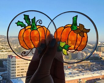 Pumpkin Stained Glass Resin Coasters | Pumpkin Resin Coaster Set of 2 | Pumpkin Coasters | Hand Painted Coasters | Pumpkin Art