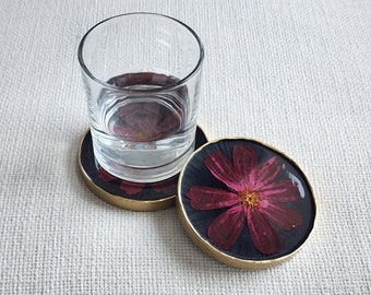 Pressed Flower Resin Coasters | Round Coaster Set of 2 | Floral Resin Coasters | Purple Resin Flower Coasters made with real dried flowers