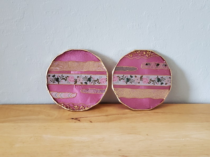 Washi Tape Coasters Washi Tape Resin Coasters Pink Resin Coaster Set of 2 Resin Washi Tape Coasters Pink Coasters Pink Lovers Gift image 2