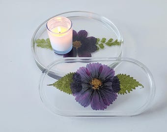 Purple Pressed Flower Resin Tray | Violet Floral Resin Tray | Purple Flower Tray | Floral Tray made with real dried flower | Candle Tray