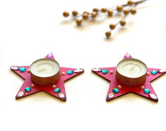 Wooden Star Tea light Holders, Candle Holders Wood, Diwali Decor, Wedding Party Favors, Grandma Birthday gift her, End of year teacher gift
