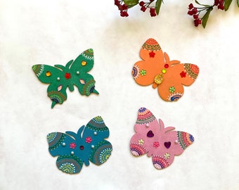 Hand Painted Wooden Butterfly Magnet Set: Boho Fridge Decor