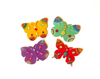 Hand Painted Wooden Butterfly Magnet Set, Butterfly Refrigerator Magnets, Boho Farmhouse Decor, Nature-Inspired Home Accent, Handmade Gift