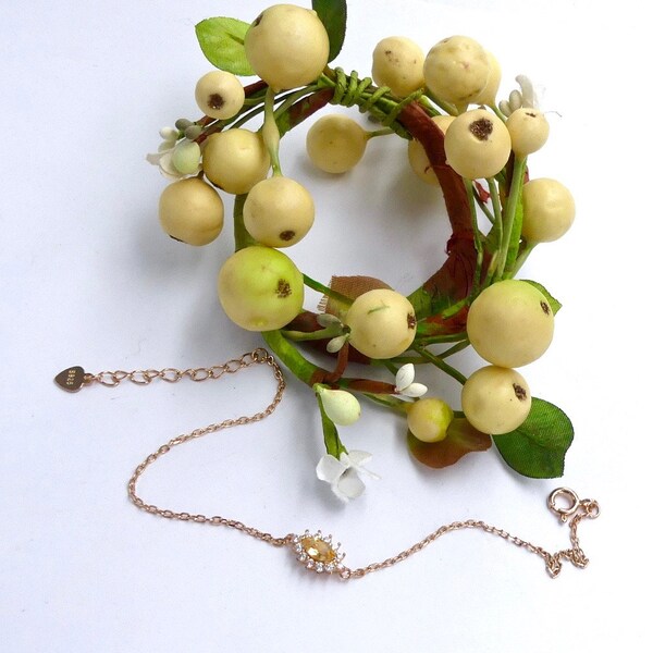 initial price: 29 euros - Gold-plated minimalist bracelet, fine mesh, citrine, zircons, spring clasp, women's gift