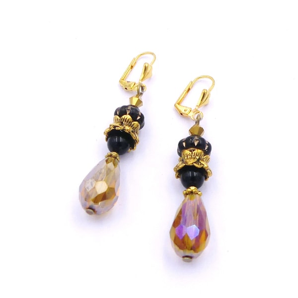 Boucles d'oreilles en cristal verre et laiton doré