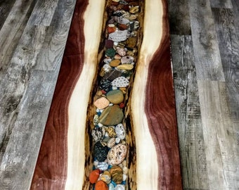 Epoxy River Rock Table Live Edge Furniture Petoskey Agate