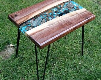 Live Edge Epoxy Resin River Table/ Michigan Petoskey table/ Great lakes