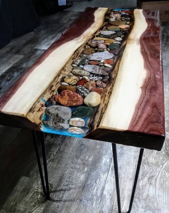 River rock epoxy table sale