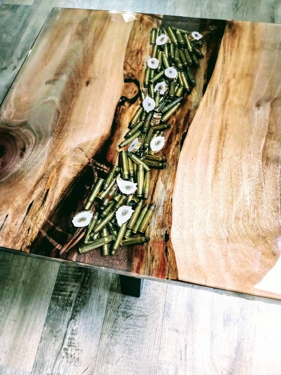 Rustic Epoxy Bullet Deer Antler River Table Ammo Hunting Accent