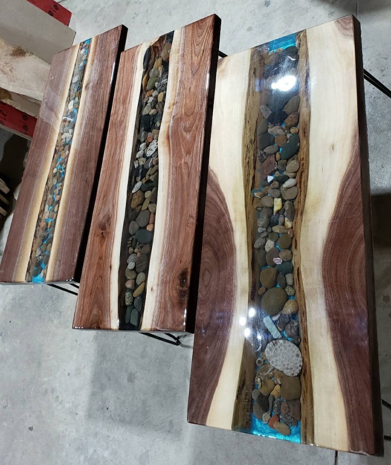 Nita's Fluid Woodworks Live Edge Petoskey Stone River Table - Thumbnail 3