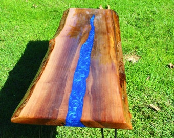 Live Edge Black Walnut Bench/ Console table, epoxy River Coffee Table