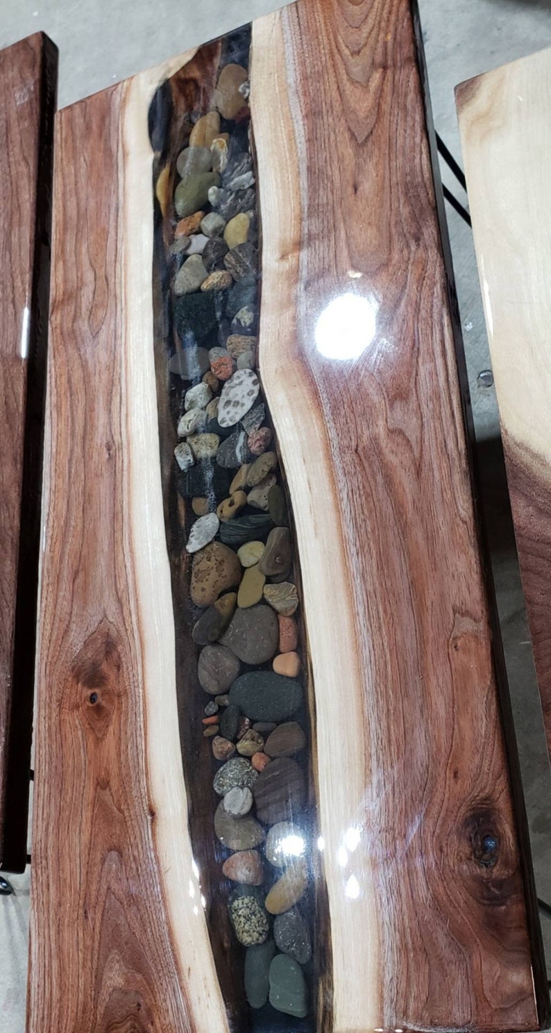 Nita's Fluid Woodworks Live Edge Petoskey Stone River Table