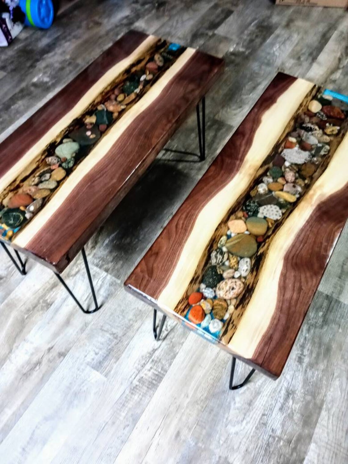 Epoxy River Rock Table/ Live Edge Furniture/ Petoskey Agate Etsy