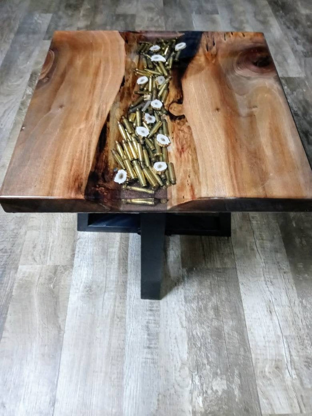 Rustic Epoxy Bullet Deer Antler River Table Ammo Hunting Accent