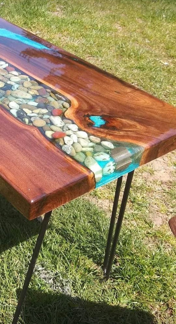 Live Edge Petoskey Stone River Table Custom Orders Available colors Stones Wood Great Lakes Michigan Etsy