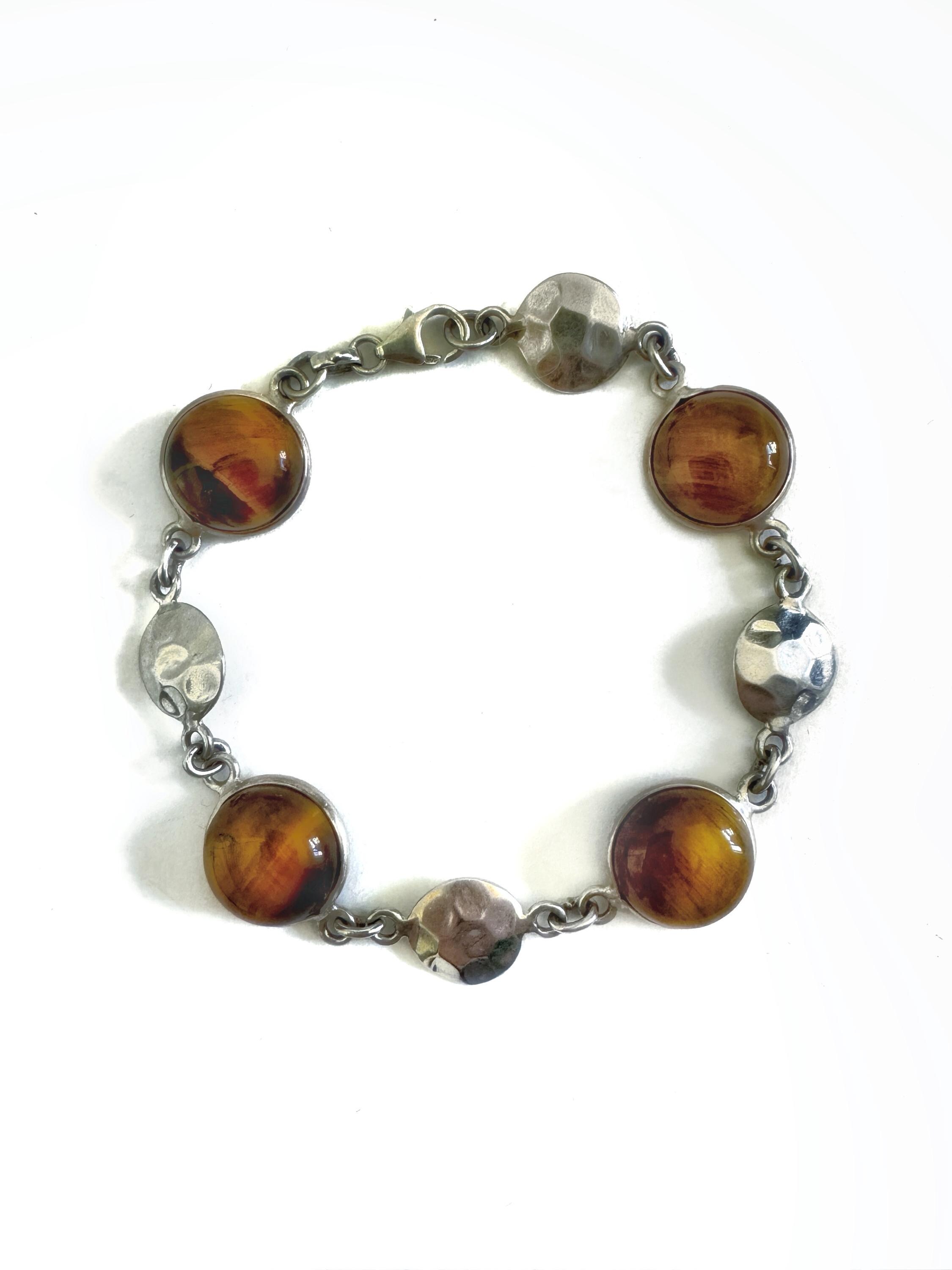 Vintage Indian 9.25 Silver Hammered Disc and Tiger's Eye