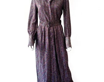 Vintage 1970s Metallic Rainbow Lurex Collared Maxi Hostess Gown