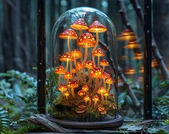 Lampe de champignon en verre lampe de table champignon modèle champignon veilleuse champignon décor champignon magique cadeau de fête des mères, cadeau pour les enfants