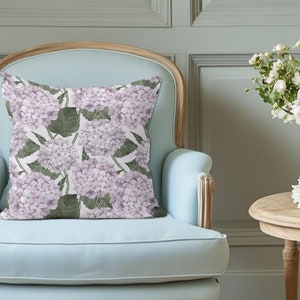 Pink Hydrangea Cushion Cover,  Hydrangea Garden Floral Throw Pillow Cover, New England, Hamptons, Grandmillennial Scatter Cushion