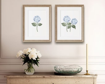 Blue Hydrangea Bloom Single Watercolor Art Print on Archival Paper, Blue Flower Art Poster, New England Hampton Wall Decor