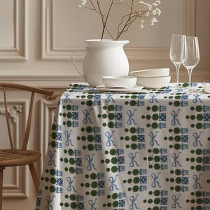 Mantel con lazo de topiario chinoiserie, mantel topiario para el entretenimiento, elegante decoración de mesa para el comedor, mantelería Grandmillennial