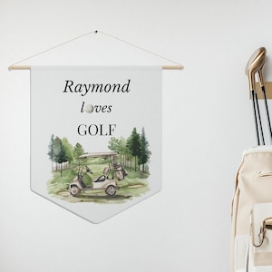 Gepersonaliseerde banner golfliefhebber, aangepaste naam golfbuggybord, golfbuggybaan gepersonaliseerde hangende muurbannervlag