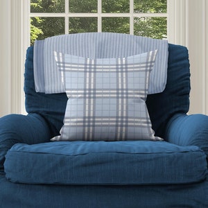 Highland Plaid Blue Cushion Cover, Plaid Check Throw Pillow Cover, Modern Country Farmhouse Pillow, Checked Scatter Cushion