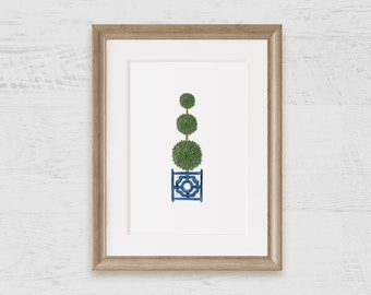 Triple Topiary Tree Chinoiserie Watercolor Art Print on Archival Paper / Poster / Wall Art