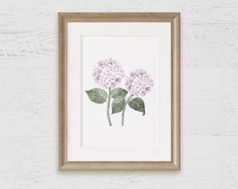 Pink Double Hydrangea Watercolor Art Print on Archival Paper / Poster / Wall Art