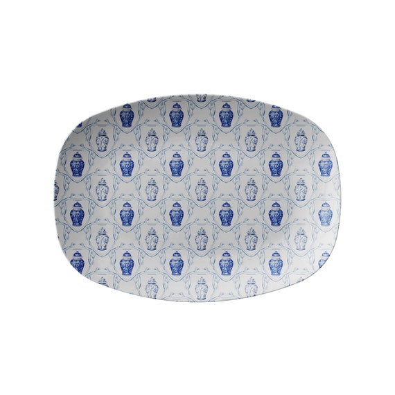 Chinoiserie Ginger Jar ThermoSāf® Entertaining Platter, Grandmillennial Picnic Tray, Blue and White Lover Hostess Plate