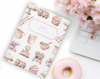 Pink Baking Personalized Journal, Custom Name Pink Baking Lover Kitchen Journal, Love to Bake Pink Personalised Kitchen Recipe Notebook
