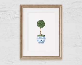 Single Topiary Tree Chinoiserie Watercolor Art Print on Archival Paper / Poster / Wall Art