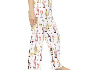 Wine Lover's Women's Pajama Pants, Cozy Nights Girls' Night In, Wine Theme Loungewear, Wine Aesthetic Sleepwear Relaxation Attire