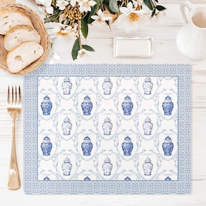 Ginger Jar Chinoiserie Blue Placemat, Oriental Placemat for Entertaining, Elegant Table Dining Decor,  Grandmillennial Table Linens